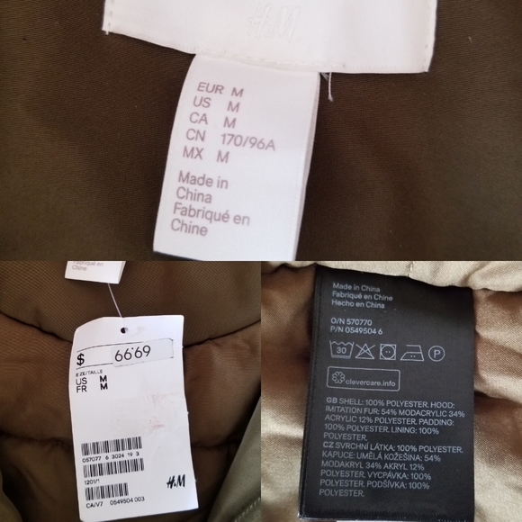 ⭐HP⭐H&M Khaki Green Padded Parka with Faux Fur Hood Trim NWT - Picture 11 of 16